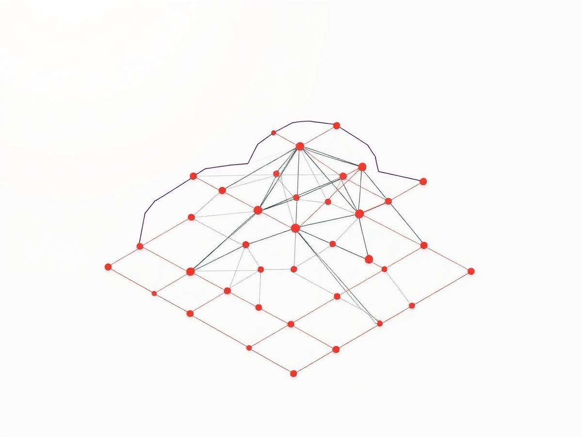 Technical illustration of a cloud topology drawn as connected nodes on a grid